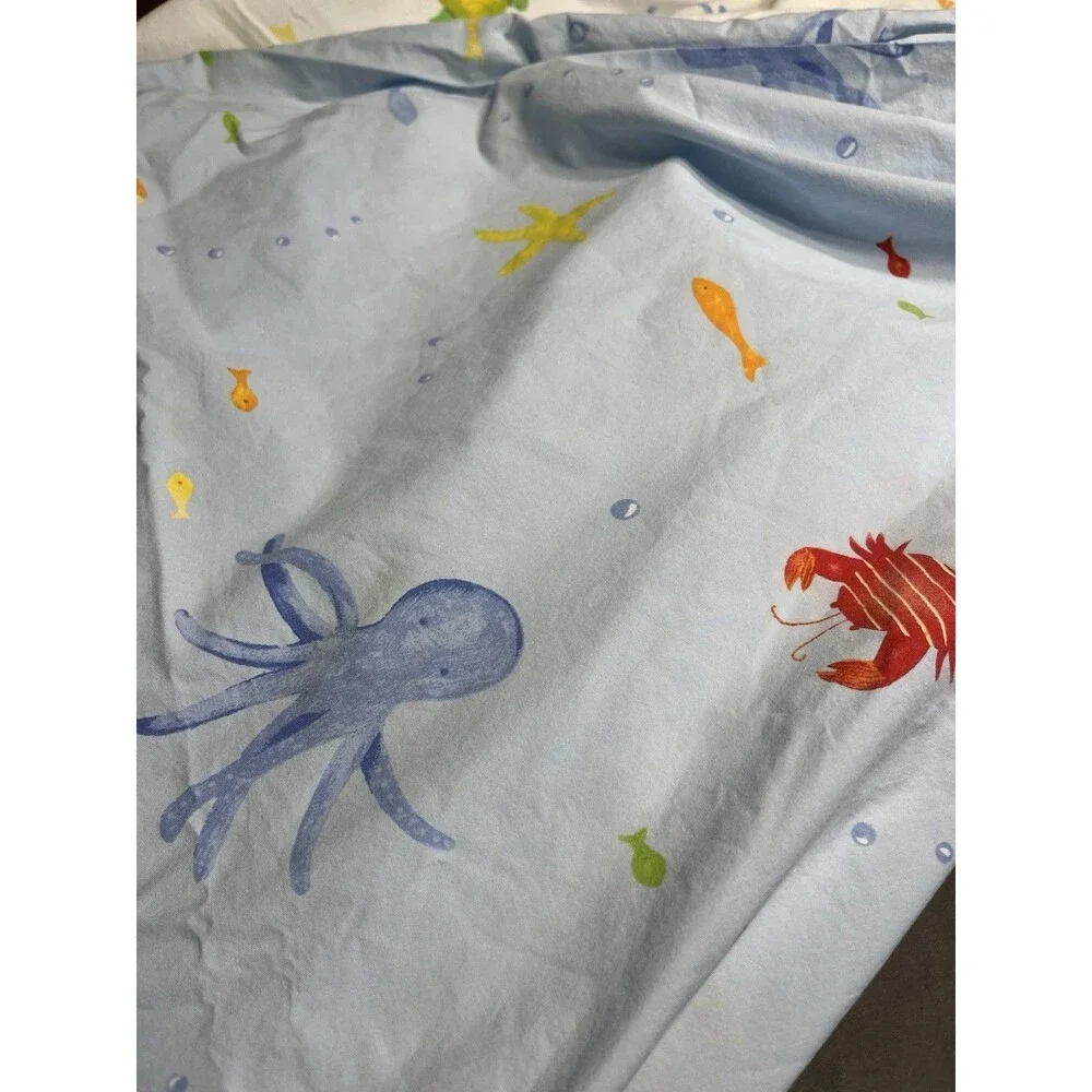 Pottery Barn Kids Sea Fish Turtle Under The Sea Twin Size Duvet Cover Flat Sheet